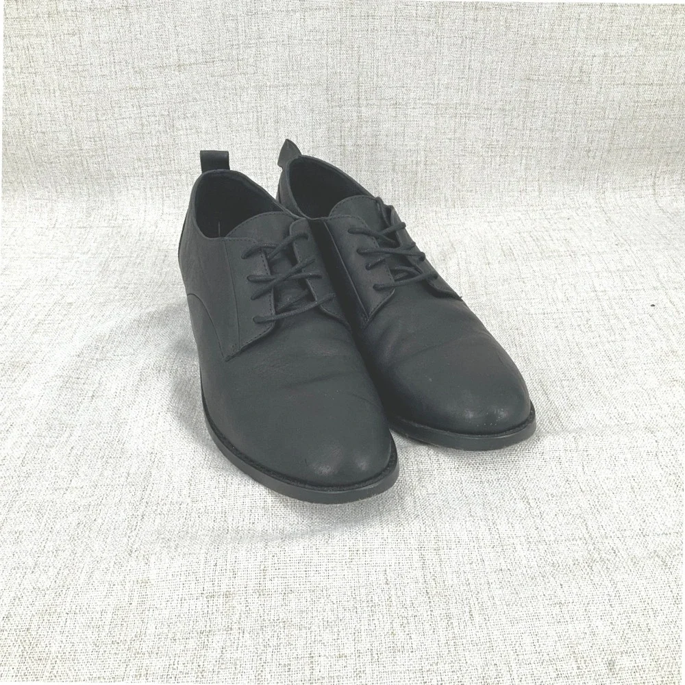 Eileen Fisher Oxford Shoes Women 9.5‎ Black Leather Lace Up Classic Minimalist